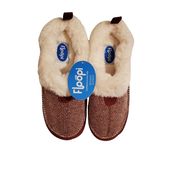 Floopi Maroon & Cream Ladies Slippers NWT Size 7/8 0051 - Picture 2 of 5